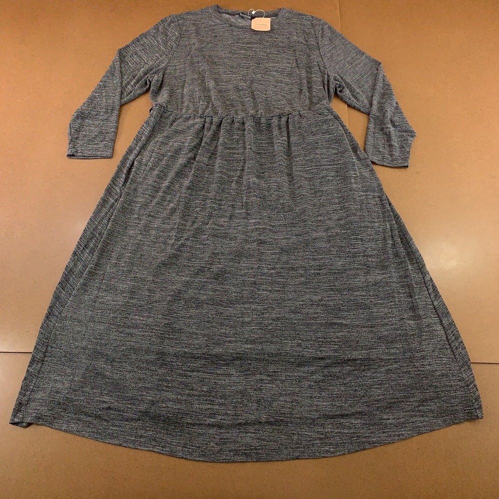 Bloomchic Womens Size 22-24 Grey Knit Long Sleeve Pocket Belted Midi Dress NWT